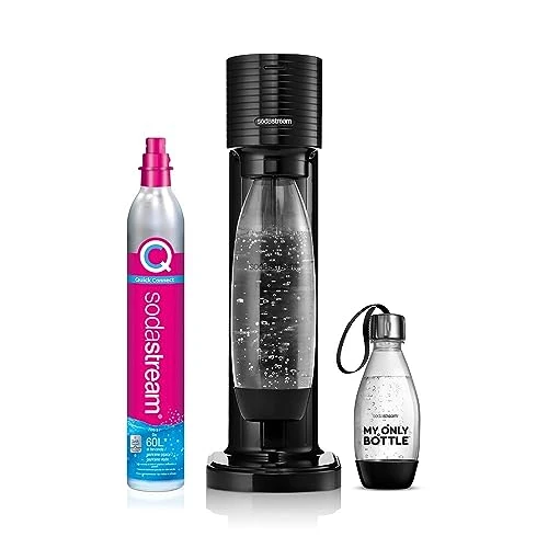 SodaStream Gaia Nero d'Acqua - Gaia Nero d'Acqua para la producción de agua con gas, incluye 1 botella de 1 litro, 1 botella de 0,5 l y 1 cilindro de CO2 de grado alimenticio de 425 g con