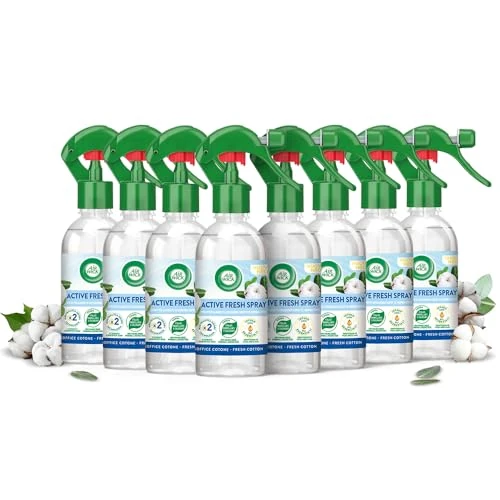 Offre limitée : Airwick Parfum d'ambiance - Lot de 8 pulvérisateurs de 250 ml - Spray Active Fresh au parfum de coton, désodorisant ambiant de 33.55 EUR à 19.99 EUR (remise 40%)