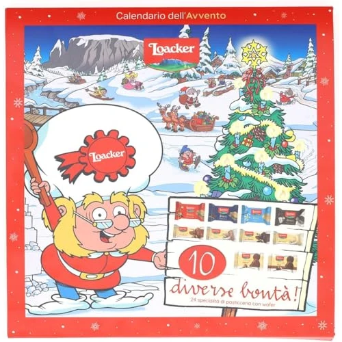 Loacker, Calendario dell'Avvento Gnometti XL 2025, Mix di 24 Loacker, Wafer e Cioccolatini Gusti Assortiti, Idea Regalo, Natale, da Appendere o da Tavolo, Cartone Riciclabile, 222g