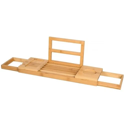 alpina Adjustable Bath Tray - Bath Rack 50-92 x 18 x 4 cm - Foldable Table Bamboo with Book Stand and Tablet Holder - Includes Cup Holders - Bathroom Accessory - Bathroom Trays for Across the Bath