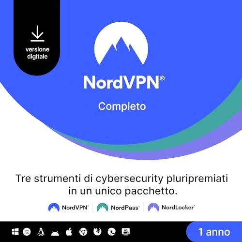 NordVPN Completo, 1-Anno, VPN e Cybersecurity Software, Codice Digitale