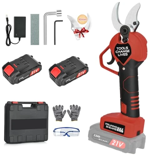 Offerta a tempo: Forbici Potatura Elettriche-40mm Cesoie Potatura Elettriche Professionali Con 2 21V/2000 mAh Batteria-Forbici a batteria da potatura per potatura per Giardinaggio Albero da Frutta Delle Viti - 34% da 77.59 € a 51.45 €