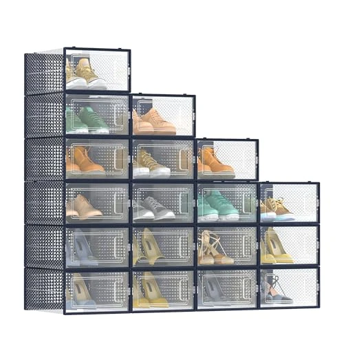 Limited-time offer: SONGMICS Shoe Boxes, Pack of 18 Stackable Shoe Storage Organisers, Foldable and Versatile for Sneakers, Fit up to UK Size 9.5, Transparent and Charcoal Blue LSP18SB30 from 27.99 GBP to 23.79 GBP (save 15%)