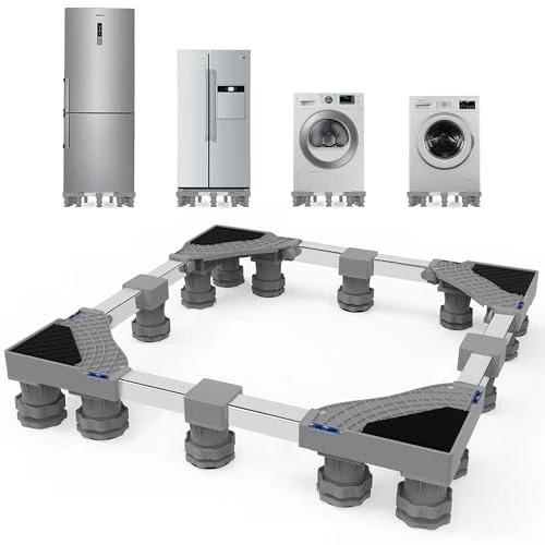 NIUXX wasmachinestandaard met 8 gevoerde en 4 vergrendelbare wielen, verstelbare wasmachinebasis (16 steunvoeten - Max. 500kg)