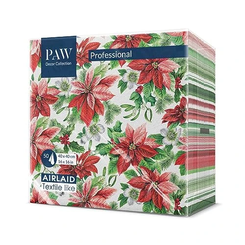 Limited offer: PAW - Airlaid Napkins (40 x 40 cm) I 50 Pieces I Perfect for Christmas, Winter, Holidays I Christmas Eve Table Decoration I Airlaid Napkins Cloth-Like - Glory Poinsettia I Glory Poinsettia from 12.99 EUR to 7.44 EUR (save 43%)