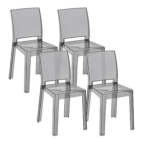 Baroni Home Set of 4 Chairs in Plexiglass Smoke Resistant, Removable in 2 Pieces, Ergonomic Seat with Curved Backrest, 36 x 81 x 43 cm