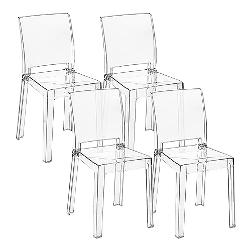 Baroni Home Set of 4 Transparent Plexiglass Chairs, Durable, Removable in 2 Pieces, Ergonomic Seat with Curved Backrest, 36 x 81 x 43 cm