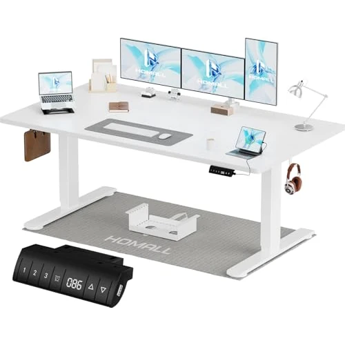 Homall 160 x 80 cm biurko elektryczne z regulacją wysokości, 2-krotny teleskop, siedzisko z czteroczęściowym blatem, biurko komputerowe z funkcją pamięci