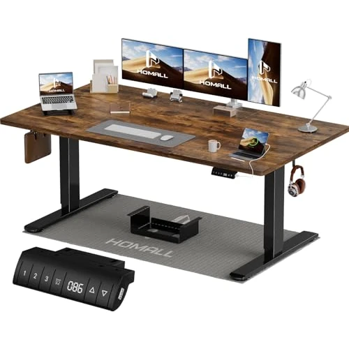Homall Bureau Assis Debout Électrique 160x80 cm Bureau Réglable en Hauteur avec Fonction Mémoire et Système Anti-Collision, avec Plateau de Gestion des Câbles