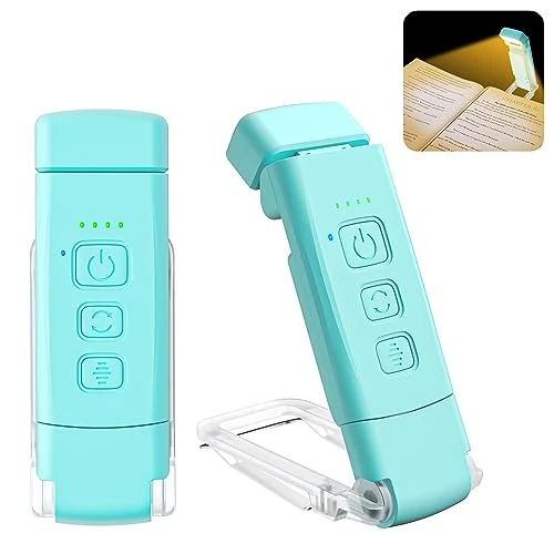 Offerta a tempo: Alyvisun Luce da Lettura, 3 Modalità di Colore e 5 Livelli di Luminosità Regolabili, [Funzione Timer e Ricaricabile via USB], Lampada da Libro con Clip, Autonomia 80 ore (blu) - 40% da 16.68 € a 9.98 €