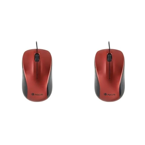 NGS Crew Red - Ratón Óptico 1200dpi con Cable USB, Ratón para Ordenador o Portátil con 2 Botones, Ambidiestro, Rojo (Paquete de 2)