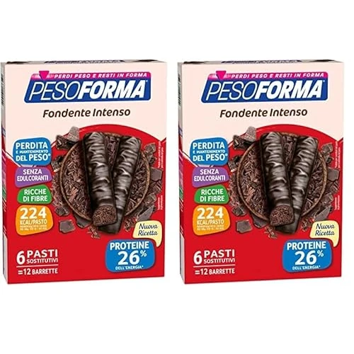 Pesoforma Barrette Fondente Intenso, Pasto sostitutivo proteico, Barrette per il controllo del peso, Barrette proteiche per restare in forma, Solo 224 calorie, 12x31g (Confezione da 2)