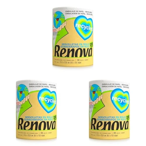 Oferta limitada: Renova Rollos de Cocina Recycled Gigarollo Ecológico | 1 Gigarrollo Equivalente a 10 Rollos de Cocina | Papel Reciclado & Certificado Ecolabel (Paquete de 3) de 11.70 EUR a 9.96 EUR (ahorro 15%)