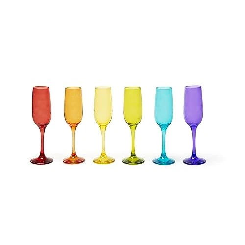 Offerta a tempo: Excelsa Varadero Set 6 Flute Multicolor, Vetro Soffiato Spruzzato, Capacità 250 Ml. - 42% da 54.70 € a 31.99 €