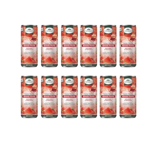 Offerta a tempo: L'Angelica, Tisana Fredda, Armonia Vitalità, Gusto Anguria e Fragola, Zero Calorie, Infusione 100% Naturale, Senza Zuccheri Nè Conservanti, 12 Lattine da 240ml - 36% da 16.68 € a 10.68 €