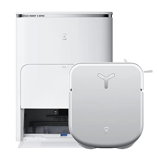 ECOVACS DEEBOT X2 Omni robot odkurzający biały ze stacją, ssaniem 8000Pa, smukła kwadratowa konstrukcja, 15 mm podnoszące łyżwy, mycie w gorącej wodzie, unikanie przeszkód przez sztuczną inteligencję
