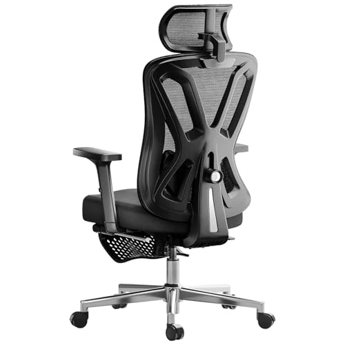 Hbada P5 Ergonomiczne krzesło biurowe z regulowanym zagłówkiem i podparciem lędźwiowym, wygodna sprężynowa poduszka do siedzenia, krzesło komputerowe, funkcja nachylenia, obrotowe krzesło siatkowe z