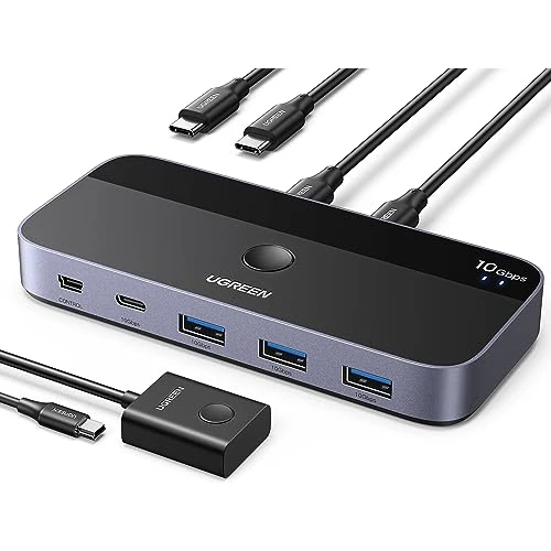 Zeitlich begrenztes Angebot: UGREEN USB C Switch 2PC 10Gbps USB Switch 3.2 2 In 4 Out mit Desktop Kontroller USB Umschalter Aluminiumgehäuse mit 2USB C auf C Kabeln für Tastatur, Maus, Drucker, USB Stick usw. von 59.99 € auf 36.99 € (38% Rabatt)