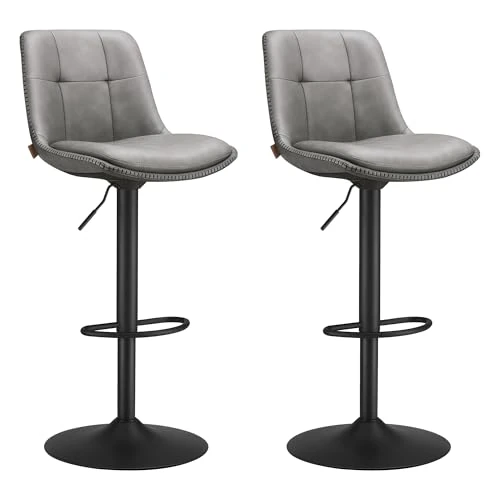 Offerta a tempo: VASAGLE Set di 2 Sgabelli da Bar, Sedie da Bar Girevoli Regolabili in Altezza, PU Trapunta, Sedie da Cucina con Schienale e Poggiapiedi, Sala da Pranzo, Bancone, Acciaio, Grigio Tortora LJB095G01 - 0.00% da 109.99 € a 109.99 €