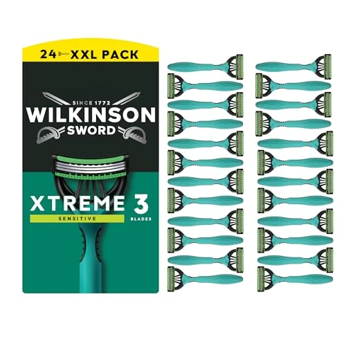 Offre limitée : Wilkinson Sword Xtreme 3 Sensitive rasoir jetable pour hommes, idéal pour les trousses de toilette des hommes, parfait pour le rasage quotidien, lot de 24 de 10.74 € à 8.49 € (21% de remise)