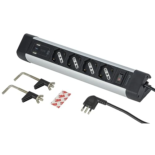 Zeitlich begrenztes Angebot: Electraline 61918 Mehrfachsteckdose für Schreibtisch, 4 Plätze, vielseitig, Schuko + 10/16 A, mit 3 USB (2 USB A 3.0 A + 1 USB C 20 W Power Delivery), Kabel H05VV-F 3G.1, Länge 2 m, von 32.33 € auf 32.33 € (0.00% Rabatt)