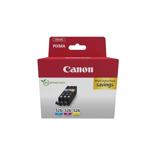 Limited offer: Canon CLI-526 Genuine Ink Cartridges, Pack of 3 (Cyan, Magenta, Yellow) - Cardboard Multipack from 56.07 EUR to 56.07 EUR (save 0%)