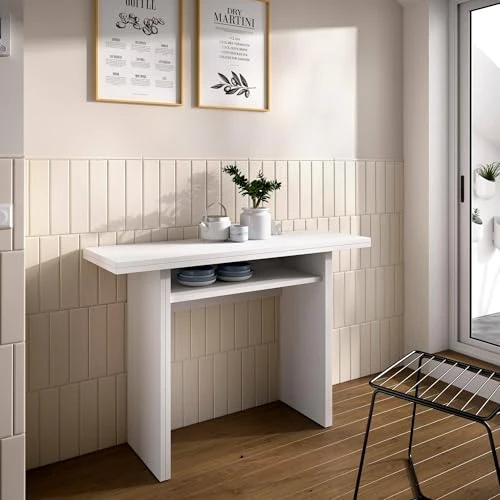 Offerta a tempo: Dmora -Tavolo allungabile Rodella, Consolle estensibile ausiliare multiposizione,Tavolo da pranzo pieghevole con piano abbattibile, 110x33/66h75 cm, Bianco - 44% da 169.99 € a 95.99 €