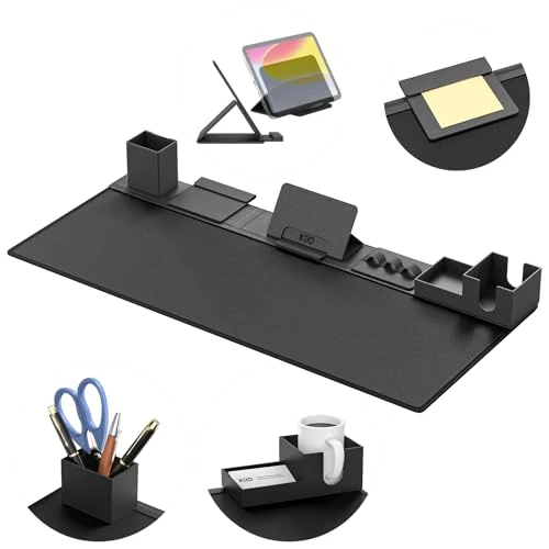 KDD Set Sottomano Scrivania, Sottomano da Scrivania in Pelle PU, Tappetino per Mouse 6 in 1 con Organizer Magnetici per Supporto Tablet/Portabicchieri/Portacarte/Portapenne/Gestione Cavi