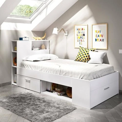 Offerta a tempo: Dmora Letto per Bambini Cristallo 99x218 cm Bianco Contenitore Dimensione Materasso 90x190 cm, Lettino Singolo - 40% da 365.99 € a 219.99 €