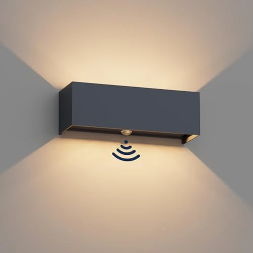 Coinmit Outdoor Wall Light with Motion Detector, 3000K, IP65 Wall Light with Motion Detector, Adjustable Beam Light, Indoor and Outdoor, Anthracite