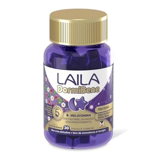 Offerta a tempo: Laila DormiBene Integratore alimentare per il sonno a base di Herbal 5 Complex e Melatonina per favorire un rapido addormentamento. Confezione da 30 pastiglie gommose. Senza zuccheri - 7% da 10.39 € a 9.63 €