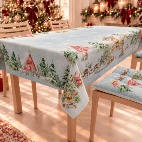 Offerta a tempo: PETTI Artigiani Italiani - Tovaglia Natalizia Antimacchia Rettangolare Copritavolo Natalizio Cucina Disegno Snow X6 Posti (140x180 cm) 100% Made in Italy - 12% da 24.90 € a 21.96 €