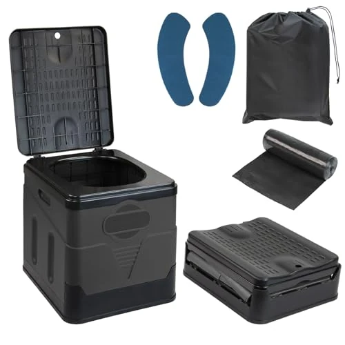 Montafox Toilette Portatile Campeggio Pieghevole Max 150 kg WC Mobile Gabinetto 12 Sacchetti Igienici Stabile - Colore:grigio/nero
