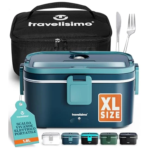 TRAVELISIMO Elektrische Lunchbox Adult- Grote Capaciteit 1,8L - 80W, 12/24/220V Lunch box Adult, Roestvrij Stalen Draagbare Electric Lunch Box Food Warmer Voor reis en werk, Thermal Lunch Box