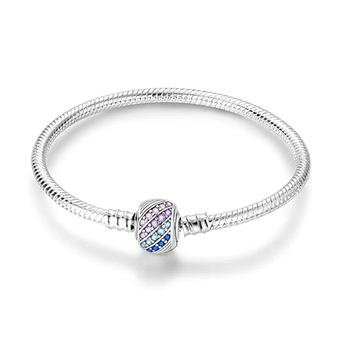 TINSLO Bracelets Women Moments Snake Link Bracelet for Bead Charm, Bracelet Silver 925 with Pandora Bead Charm, Valentine's Day Mother's Day Birthday Gift S3, 17cm