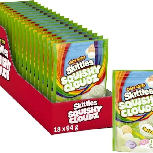 Skittles Squishy Cloudz Crazy Sour Sweets Bag 94g (1x18 Bags)