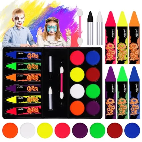 AOOWU Face Body Paint, 16 Colori Matite Trucco per Viso e Corpo, Professional Pittura Corpo Kit, Pittura Corpo Sicuro e Non Tossico per Feste di Compleanno, Cosplay, Halloween e Natale