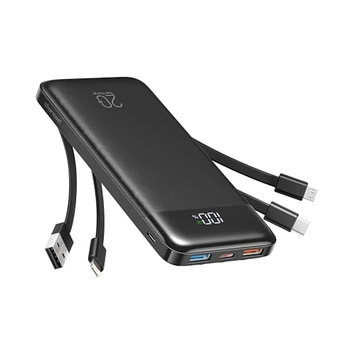 Charmast Power Bank 20.000 mAh mit integrierten Kabeln 22,5 W USB A & 20 W USB C tragbares Ladegerät Schnellladung externer Akku LED Display mit 5 Ausgängen und 4 Eingängen kompatibel mit iPhone