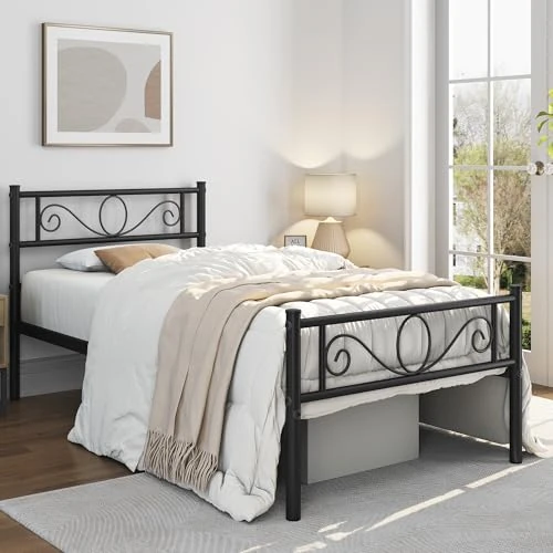 Oferta limitada: Yaheetech Cama Hierro para colchón de 90 x 200 cm Cama Metálica Cama Individual Industrial Estructura Metal Negro de 59.99 € a 56.99 € (ahorro 5%)