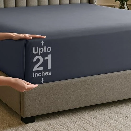 Utopia Bedding Prześcieradło z gumką na łóżko Queen - bardzo głęboka kieszeń, głębokość 53 cm, miękka mikrofibra, odporne na kurczenie się i blaknięcie, łatwe w utrzymaniu, tylko 1 prześcieradło z