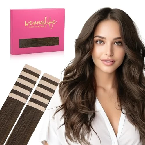 Offerta a tempo: WENNALIFE Extension Capelli Veri Biadesivo, 10pz 40cm 25g Marrone Cioccolato Extension Biadesive Capelli Veri Lisci Remy Tape in Hair Extensions Capelli Setosi Solo per L'aggiunta di Colori - 5% da 39.99 € a 37.99 €