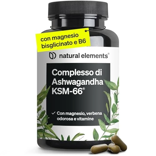 natural elements Ashwagandha Komplex – 600mg pro Tagesdosis – 120 Kapseln – mit KSM-66, Zitronenverbene, Magnesium, Folsäure und Vitamin C, B6 und B12 – hochdosiert & vegan – laborgeprüft