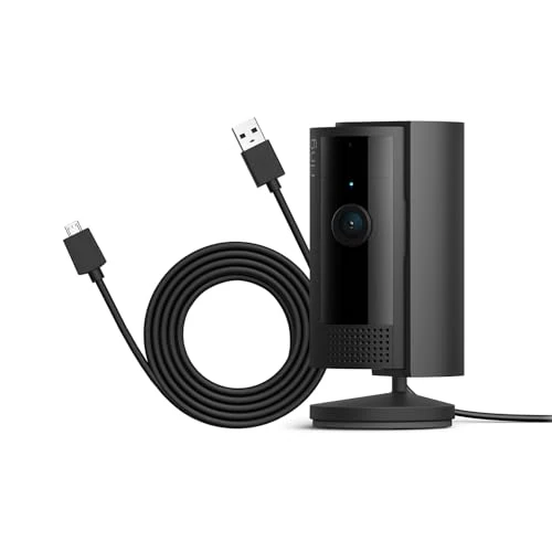 Ring Caméra intérieure (Indoor Camera 2e gén.) + Câble d'alimentation USB-A vers micro USB de 3m | Caméra de surveillance wifi sur secteur, audio bidirectionnel | Essai Ring Home gratuit 30 j.