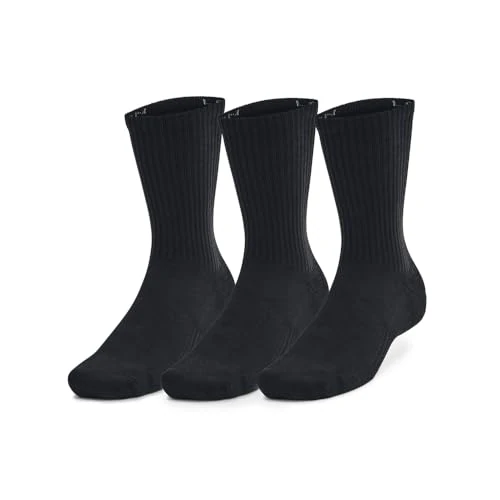 Under Armour Unisex-Adult Training Cotton Crew Socks 3 Pack, (001) Black/Black/White, Large