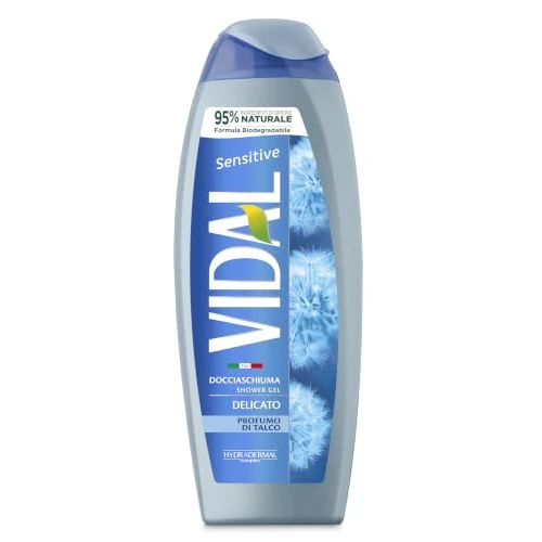 Offerta a tempo: Vidal - Docciaschiuma Sensitive, Formula Delicata, Arricchito con Talco Liquido, Dermatologicamente Testato, 250ml - 34% da 1.45 € a 0.95 €