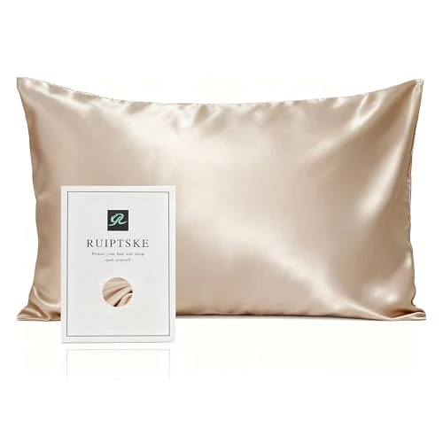 Offerta a tempo: RUIPTSKE Natural Silk Federa, ipoallergenico, 22momme, 100% Seta, 600 Filati, con a Scomparsa Cerniera (Light Champagne, 50x75cm) - 15% da 25.99 € a 22.22 €