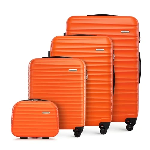 WITTCHEN set di 4 valigie con custodia per cosmetici trolley bagaglio a mano ABS 4 ruote spinner chiusura a combinazione maniglia telescopica Groove Line arancione Ryanair/ITA Airways/easyJet