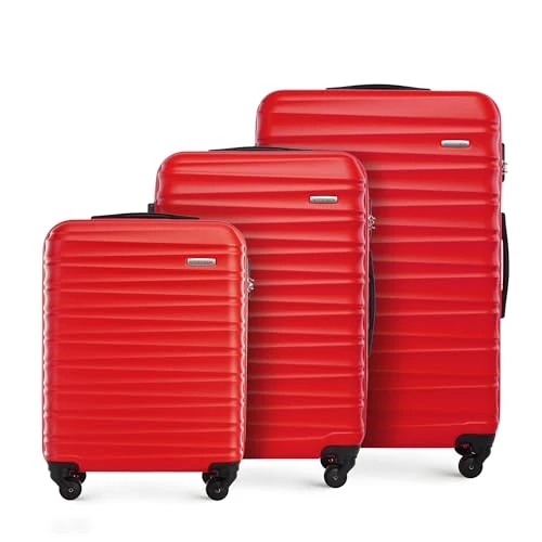 WITTCHEN Reisekoffer 3er Koffer-Set Rollkoffer Trolley Handgepäck Reisekofferset Gepäckset Hartschale aus ABS 4 Spinner-Rollen Zahlenschloss Groove Line rot Lufthansa/Eurowings/Ryanair/Condor