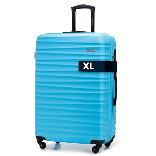 Limited-time offer: WITTCHEN Travel Suitcase Carry-On Cabin Luggage Hardshell Made of ABS with 4 Spinner Wheels Combination Lock Telescopic Handle Groove Line Size Large Suitcase Blue from 73.00 GBP to 73.00 GBP (save 0%)