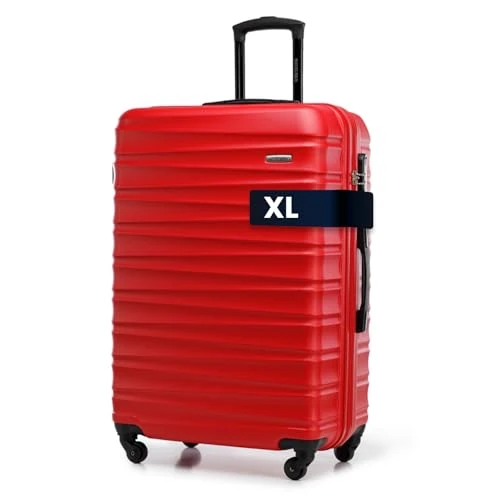 WITTCHEN Valigia da viaggio grande trolley valigia check-in guscio rigido ABS 4 ruote piroettanti chiusura a combinazione maniglia telescopica Groove Line rosso Ryanair/ITA Airways/easyJet/Wizz Air